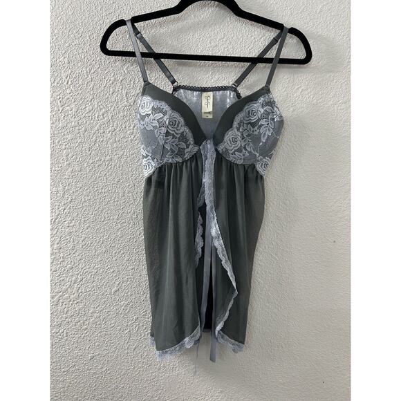 Jessica Simpson Womans Size M Grey Sexy Baby Doll‎ Uunderwire Push-up Negligee - Picture 1 of 15